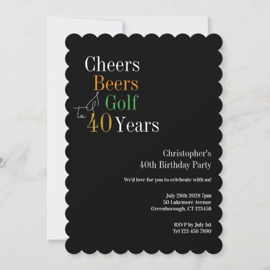 Invitation 40th Birthday Golf Cheers Beers Party (Devant)