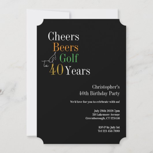 Invitation 40th Birthday Golf Cheers Beers Party (Devant)