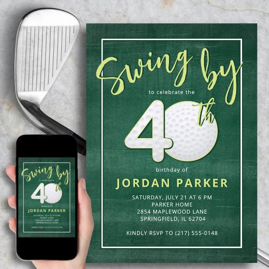Invitation 40th Birthday Golf Theme Swing By Stylish Green