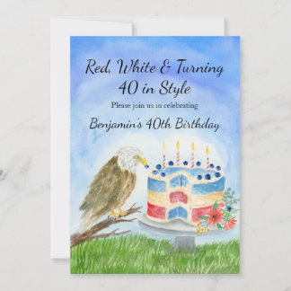 Invitation 40th Birthday  July 4th Birthday Bald Eagle 