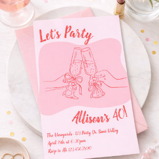 Invitation 40th Birthday ,Let’s Party Champagne, Cheers