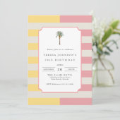 Invitation 40th Birthday Palm Beach Pastel Stripe Tropical (Debout devant)