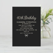 Invitation 40th Birthday Party Black White Pearl Script Bow (Debout devant)