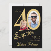 Invitation 40th birthday photo black gold 40 years party (Devant)