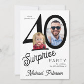 Invitation 40th birthday photo white black 40 years party (Devant)