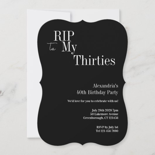 Invitation 40th Birthday RIP 30s Black and White Party (Devant)