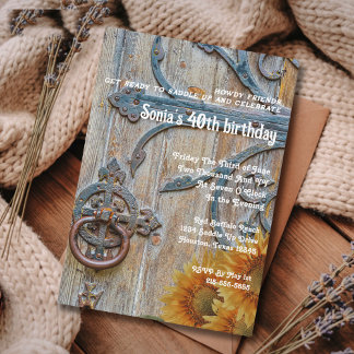 Invitation 40th Birthday Rustic Barn Door Western 