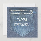 Invitation 40th SURPRISE Birthday Party Keep It Zipped Denim (Devant)
