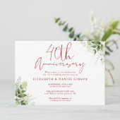 Invitation 40th Wedding Anniversary Greenery Floral (Debout devant)