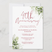 Invitation 40th Wedding Anniversary Greenery Floral Photo (Devant)