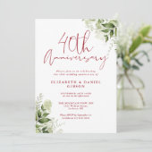 Invitation 40th Wedding Anniversary Greenery Ruby Script (Debout devant)