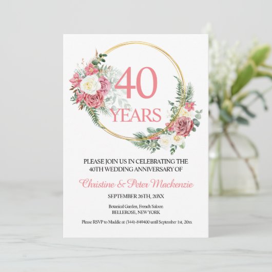 Invitation 40th Wedding Ruby Roses Anniversary (Debout devant)
