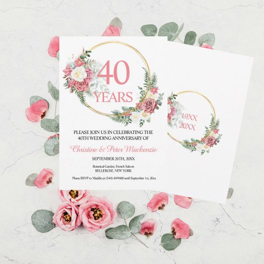 Invitation 40th Wedding Ruby Roses Anniversary