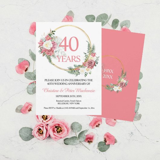 Invitation 40th Wedding Ruby Roses Anniversary