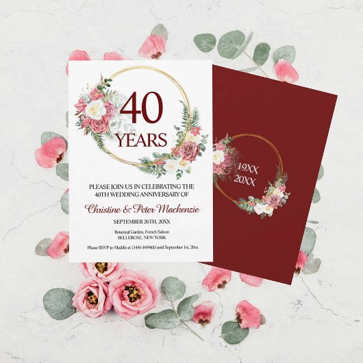 Invitation 40th Wedding Ruby Roses Anniversary