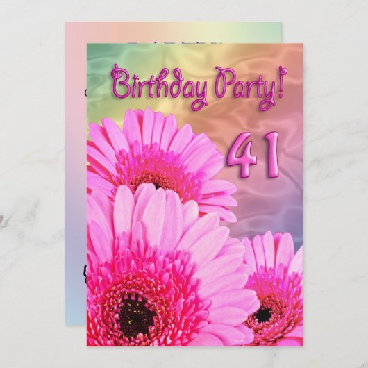 Invitation 41e anniversaire avec fleurs roses (Devant / Derrière)