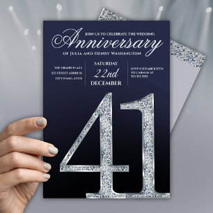 Invitation 41e Anniversaire Diamant Argent Bleu Marine