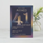 Invitation 41e anniversaire moderne violet foncé et or (Debout devant)