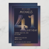 Invitation 41e anniversaire moderne violet foncé et or (Devant / Derrière)