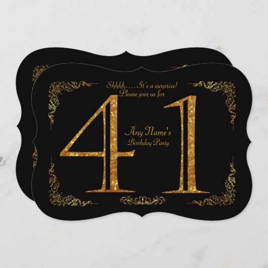 Invitation 41e, fête d'anniversaire 41e, grand Gatsby, noir & (Devant / Derrière)