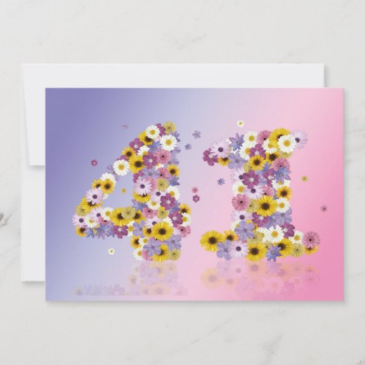 Invitation 41e fête d'anniversaire, avec des lettres fleuries (Devant)