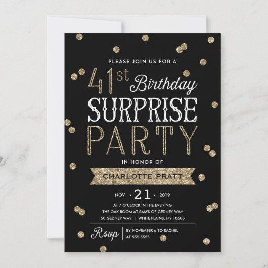 Invitation 41e Parties scintillant Confetti Surprise Party In (Devant)