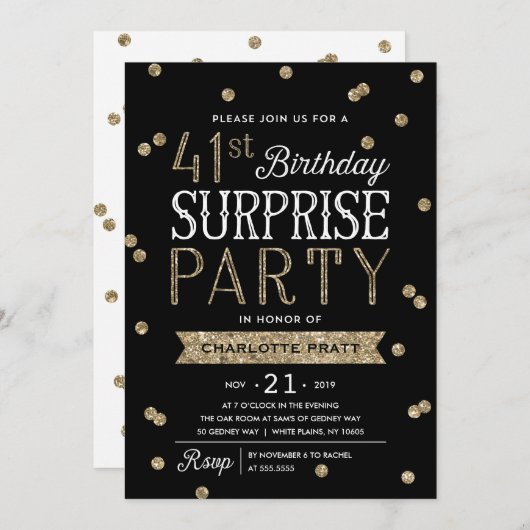 Invitation 41e Parties scintillant Confetti Surprise Party In (Devant / Derrière)