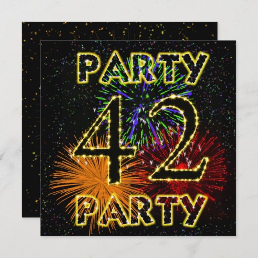 Invitation 42e anniversaire avec feu d'artifice (Devant / Derrière)