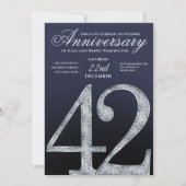 Invitation 42e Anniversaire Diamant Argent Bleu Marine (Devant)