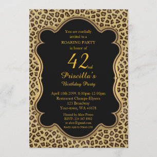 Invitation 42e, fête d'anniversaire 42e, guépard, noir et or