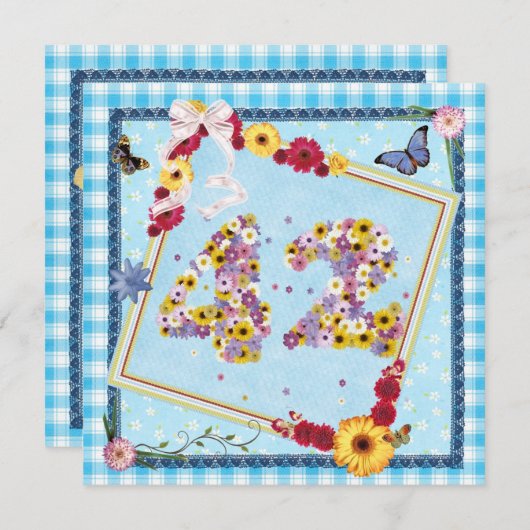 Invitation 42e fête d'anniversaire Fleurs d'invitation, papil (Devant / Derrière)