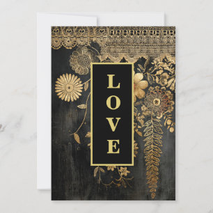 Invitation *~ 43 QR RSVP AR26 Gold Lace LOVE Mariage de luxe