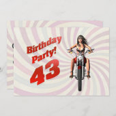 Invitation 43e anniversaire avec une fille en moto (Devant / Derrière)