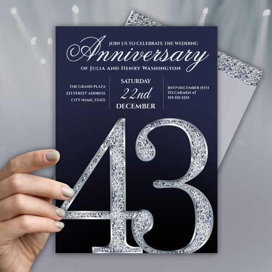 Invitation 43rd Anniversary Diamond Silver Navy Blue
