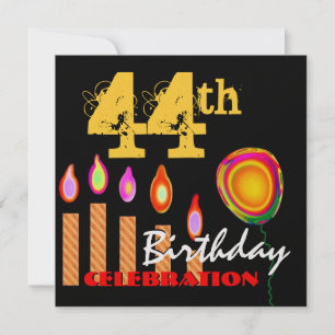 Invitation 44e anniversaire bougies d'or et ballon métallique