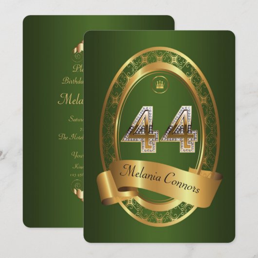 Invitation 44e, femme de fête d'anniversaire homme, couleur é (Devant / Derrière)