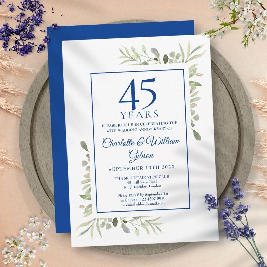 Invitation 45e 65e Anniversaire de Mariage Aquarelle Feuillag