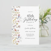 Invitation 45e anniversaire Aquarelle Fleur sauvage Floral (Debout devant)