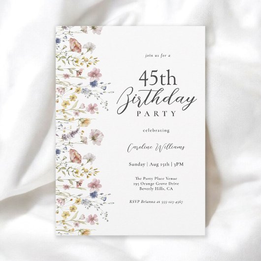 Invitation 45e anniversaire Aquarelle Fleur sauvage Floral