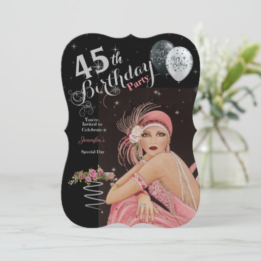 Invitation 45e anniversaire Art Déco Design Anniversaire Invi (Debout devant)