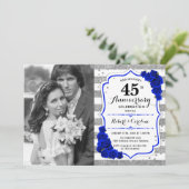 Invitation 45e Anniversaire avec Photo - Argent Bleu Saphir (Debout devant)