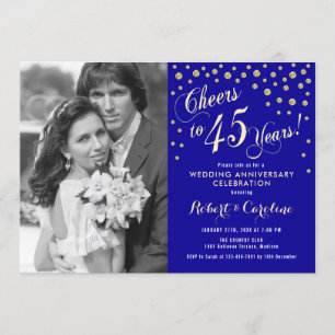 Invitation 45e Anniversaire avec Photo - Or Bleu Saphir