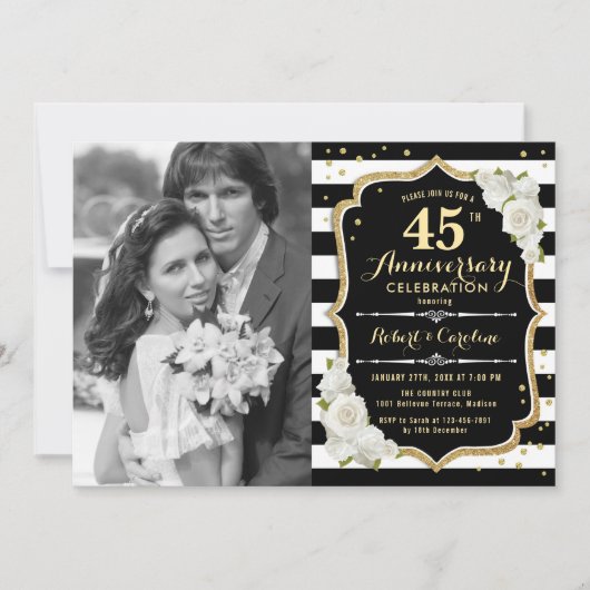 Invitation 45e anniversaire avec photo - Or Noir (Devant)