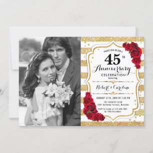 Invitation 45e anniversaire avec photo - Ruby Red Gold White
