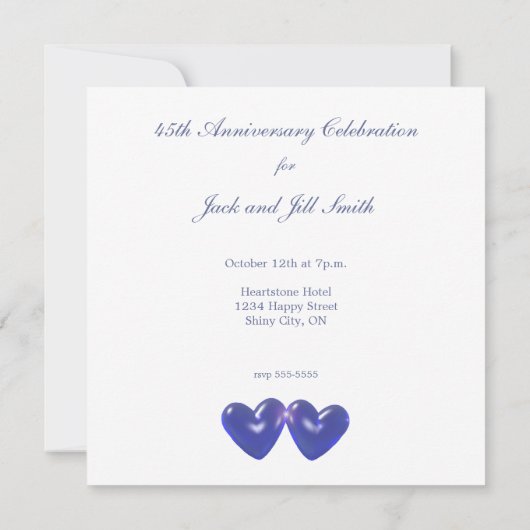 Invitation 45e Anniversaire Cœurs de Saphir (Dos)
