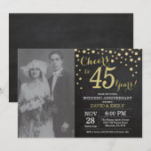Invitation 45e Anniversaire de Mariage Ardoise Noir et Or (Devant / Derrière)