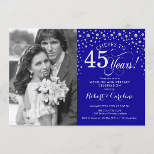 Invitation 45e anniversaire de mariage avec photo - Bleu arge