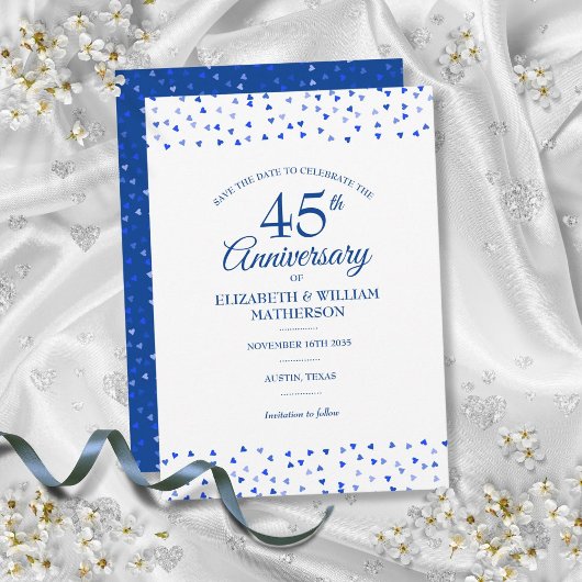 Invitation 45e anniversaire de mariage Cœurs d'amour Date à r