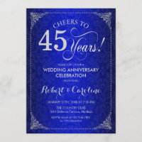 45e anniversaire de mariage - Damask argenté bleu