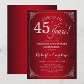 Invitation 45e anniversaire de mariage - Damask argenté rouge (Devant / Derrière)